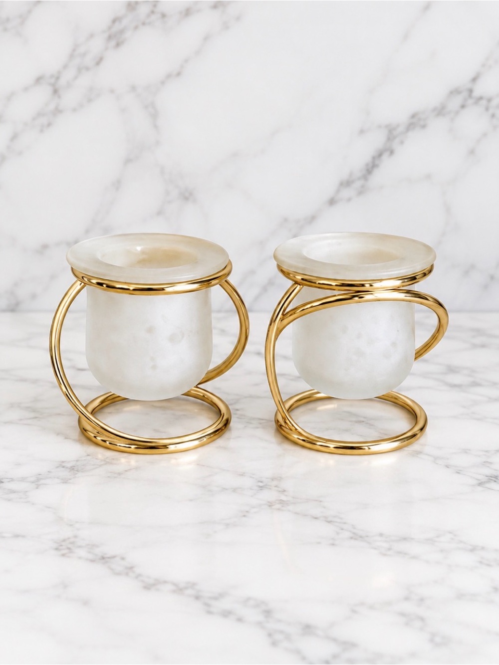 PartyLite Gold Spiral Tea Light Holders with Frosted Glass